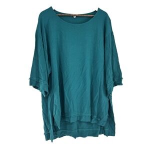 Umgee + XL Teal Frayed Tunic Short Sleeve Top Blue Oversized Lagenlook soft boho